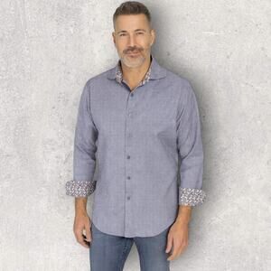 Robert Graham Men’s Blue Check Long Sleeve Shirt XL Contrast Cuff Designer